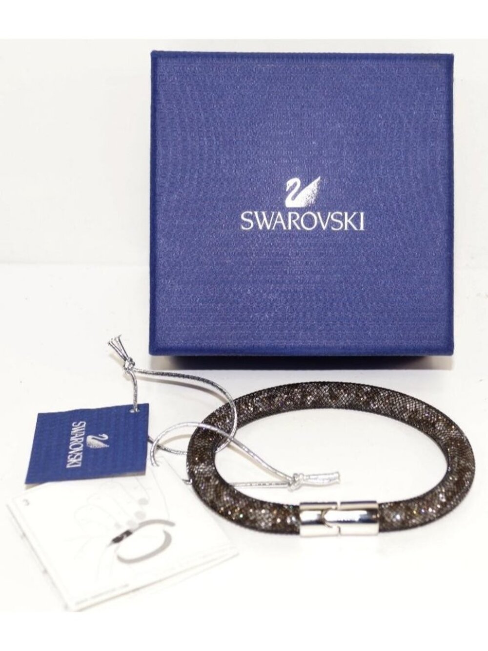 New Swarovski Crystal Black Stardust Mesh Tube Magnetic Clasp Bracelet w/Box